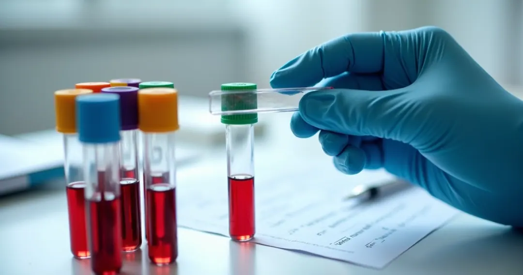 Kit de exames laboratoriais e lâmina de biópsia em bancada clínica