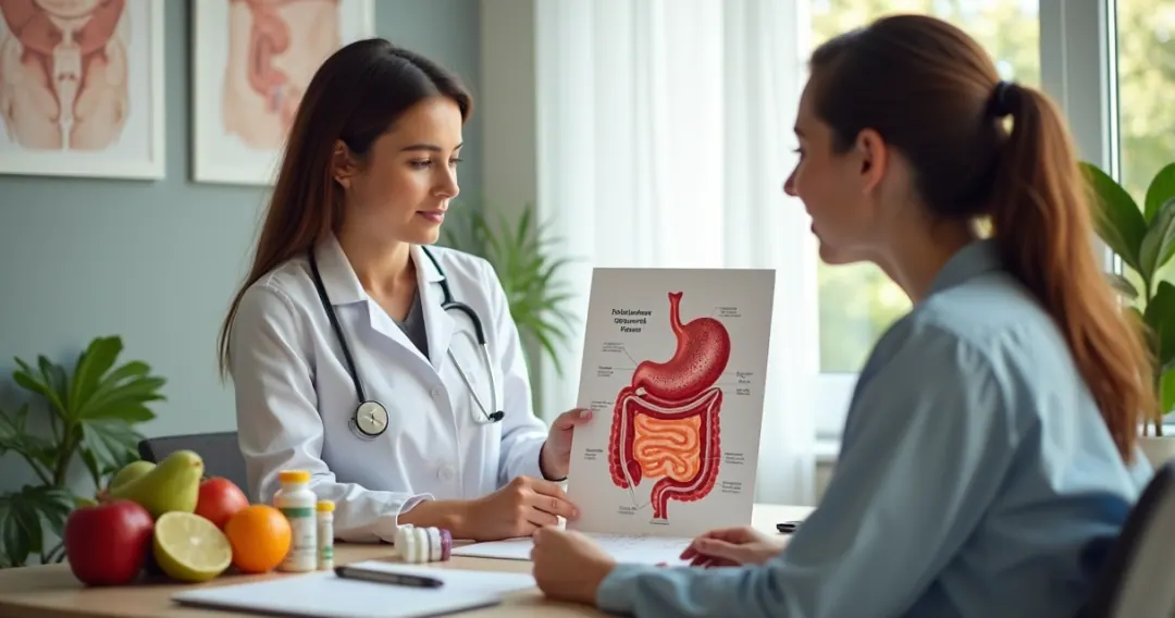Consulta médica com foco em tratamento intestinal